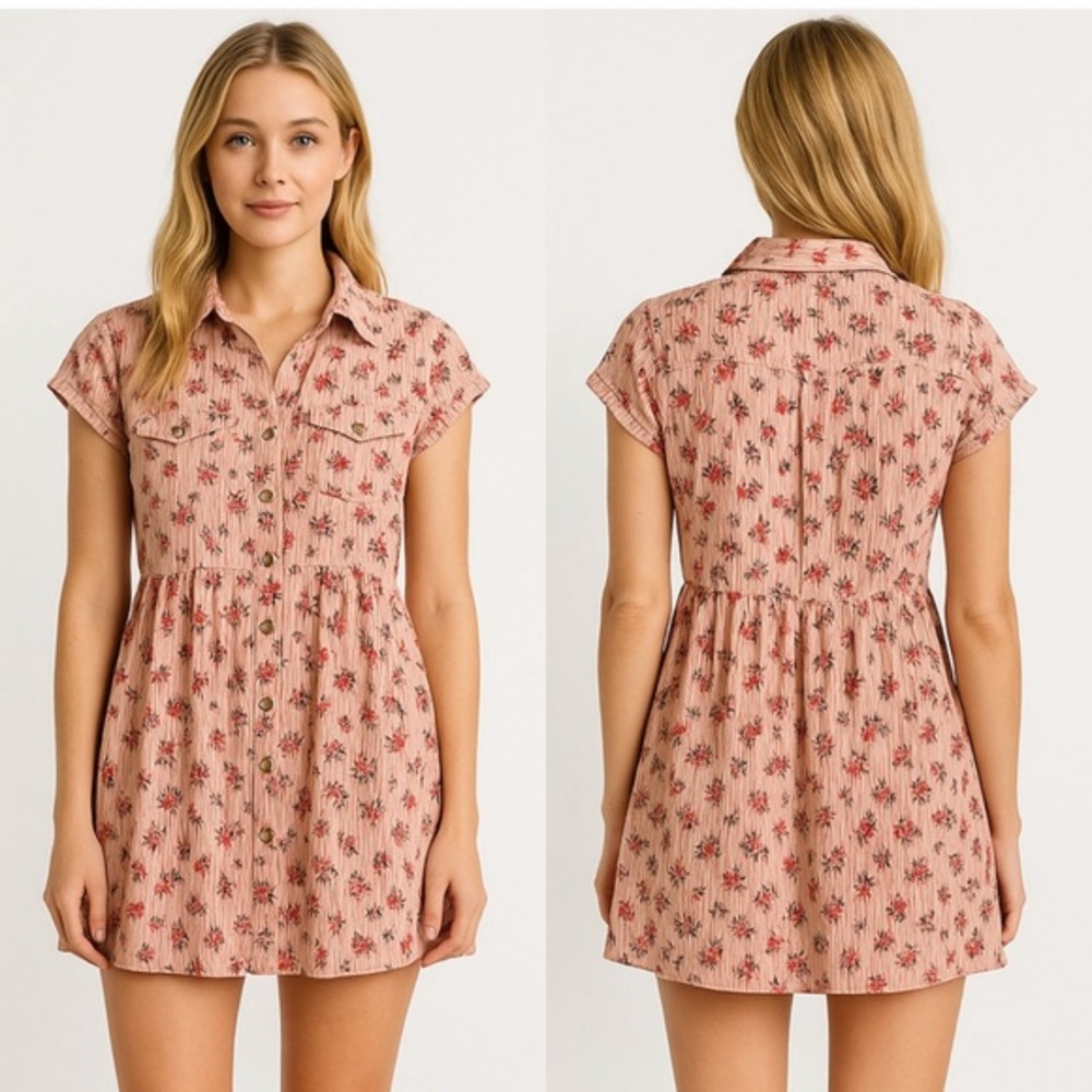 Floral Pink Shirt Dress size small